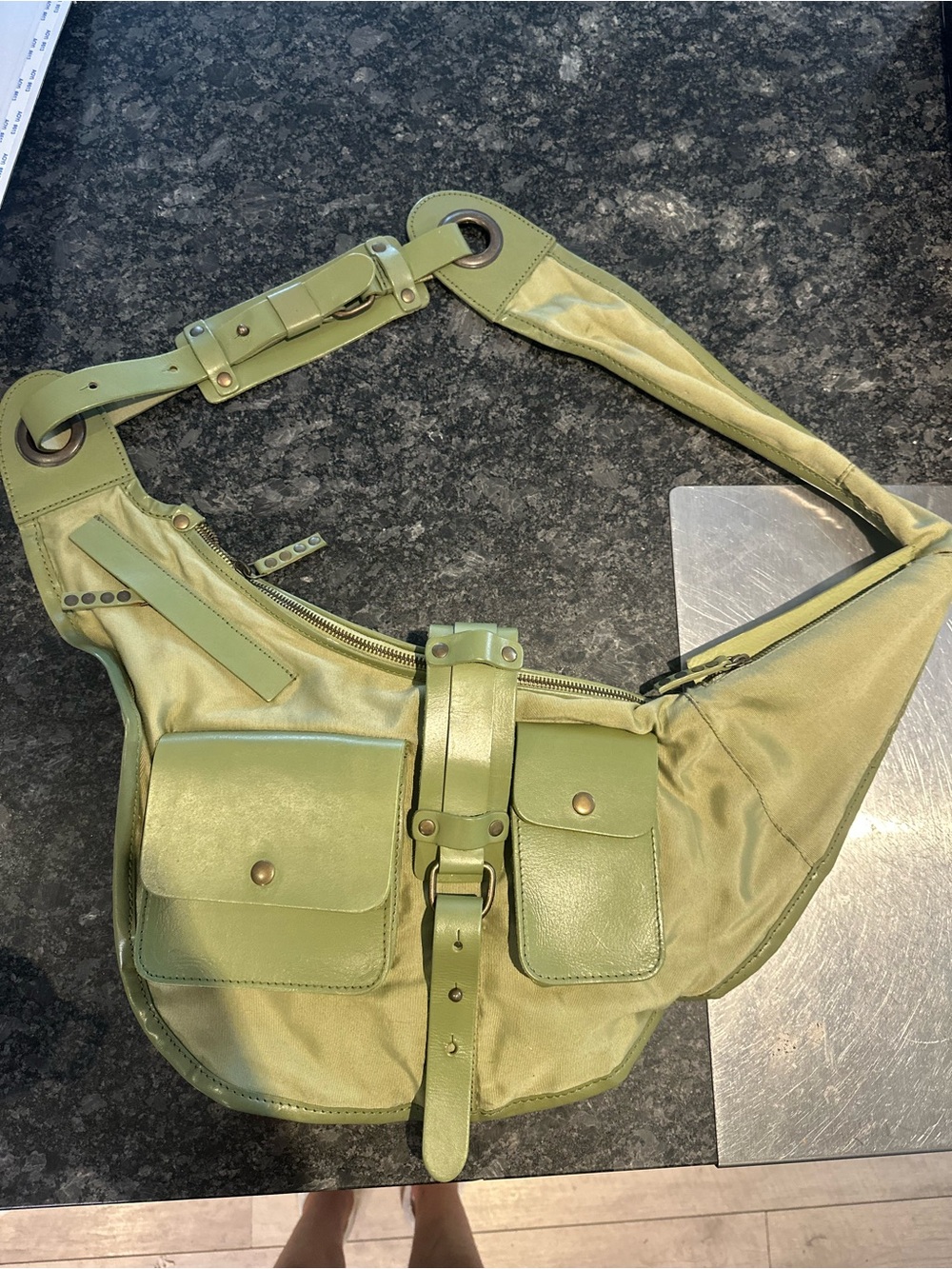 Free People Blue Ridge Sling Bag Olive Green Utility Cargo Crossbody Purse